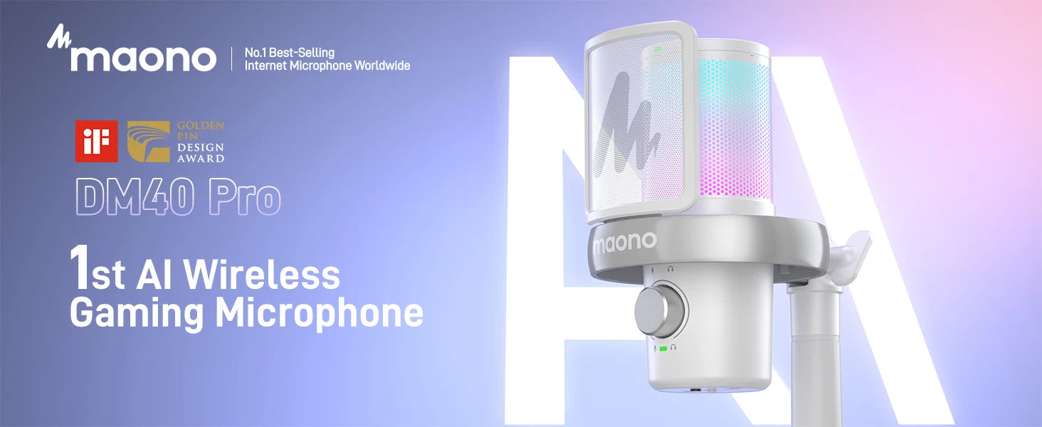 MAONO Wireless Microphone – DM40 USB Condenser Mic with AI Voice Changer, Noise Reduction, Ideal for Gaming, Streaming, PC & Laptop Recording