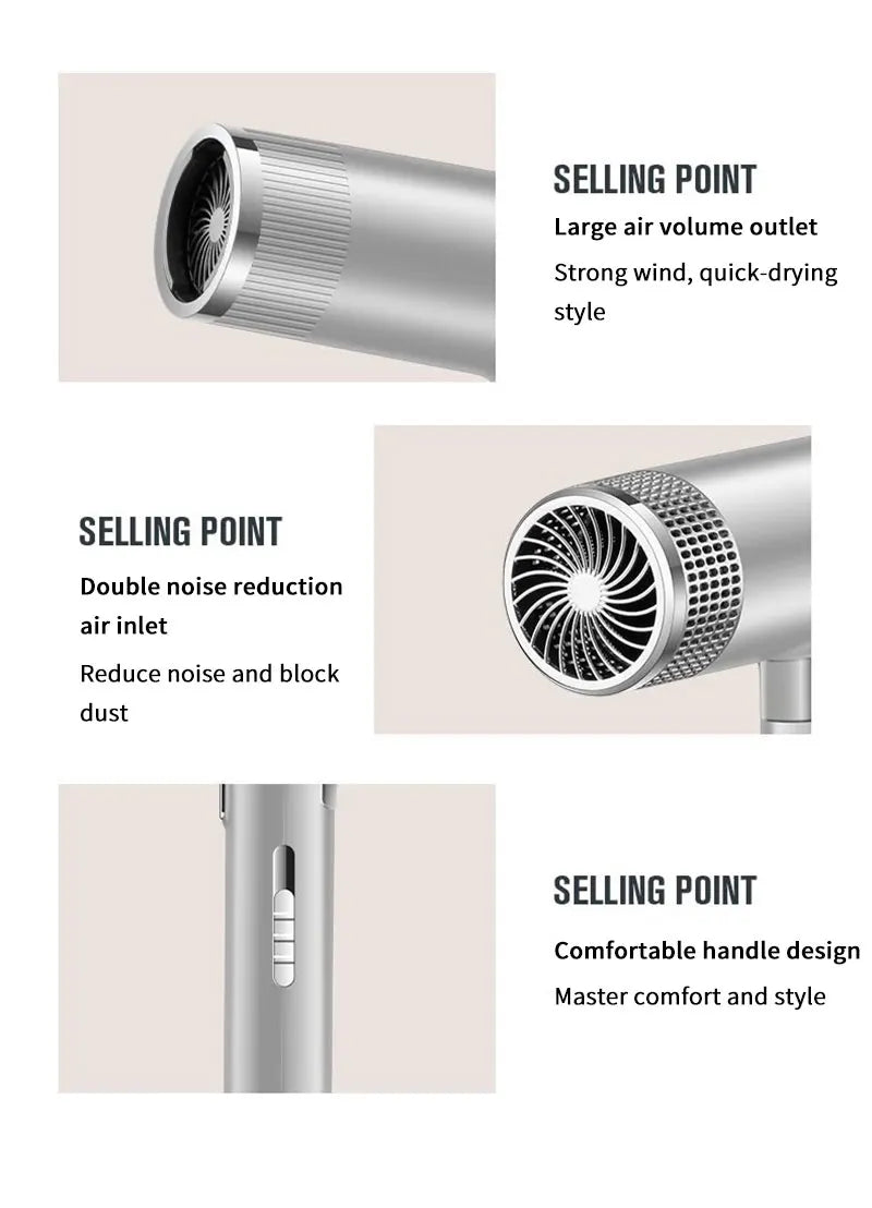 Hair Dryer Professional Negative Ion Technology, Fast Drying, Low Noise, Compact and Portable Styling Tool