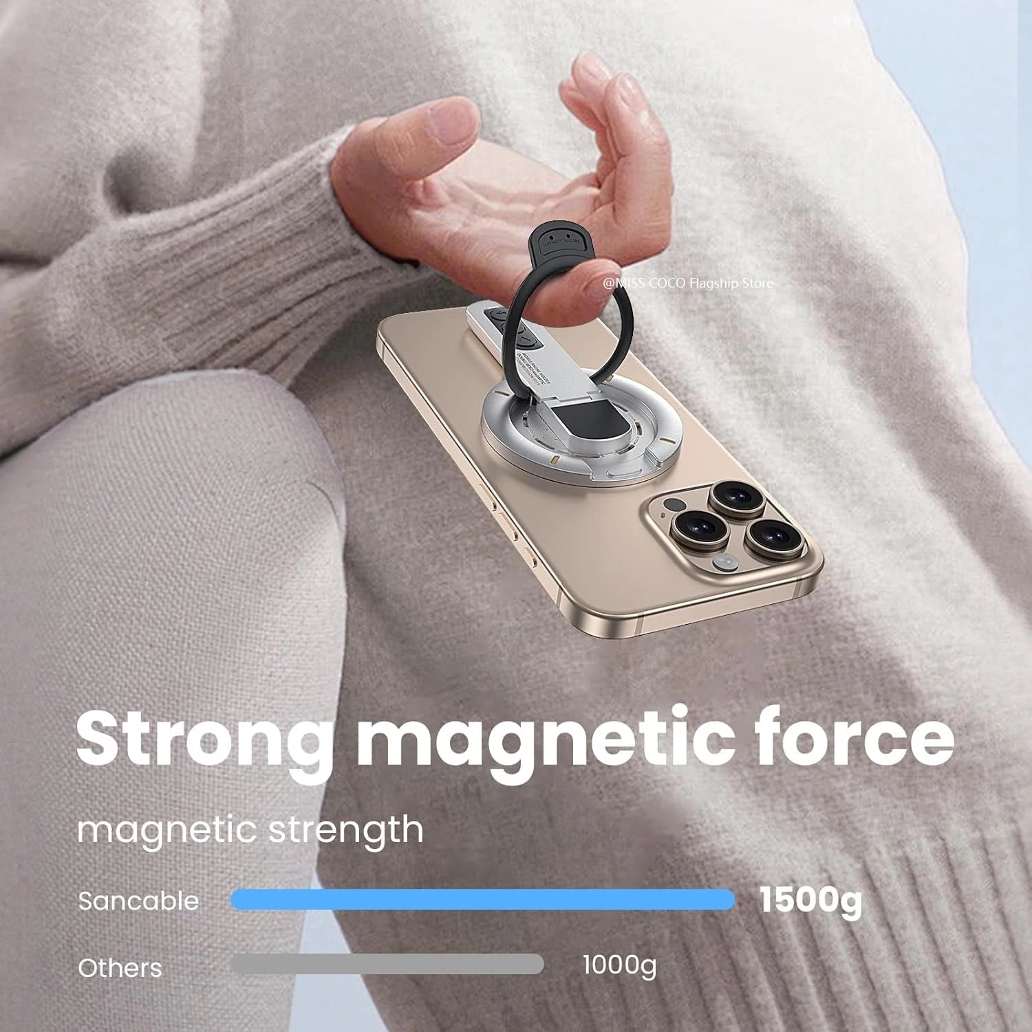MagSafe Grip Stand 3-in-1 Magnetic Ring Holder & Double-Sided Phone Stand for iPhone 17/16/15/14/13/12 and Android with MagSafe Cases