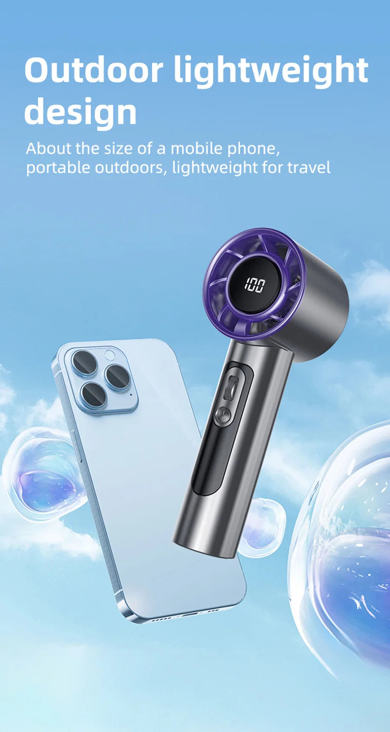 Turbo Handheld Fan Xiaomi F08 with LED Display, 100-Speed Adjustment, Long-Lasting Battery & USB Fast Charging