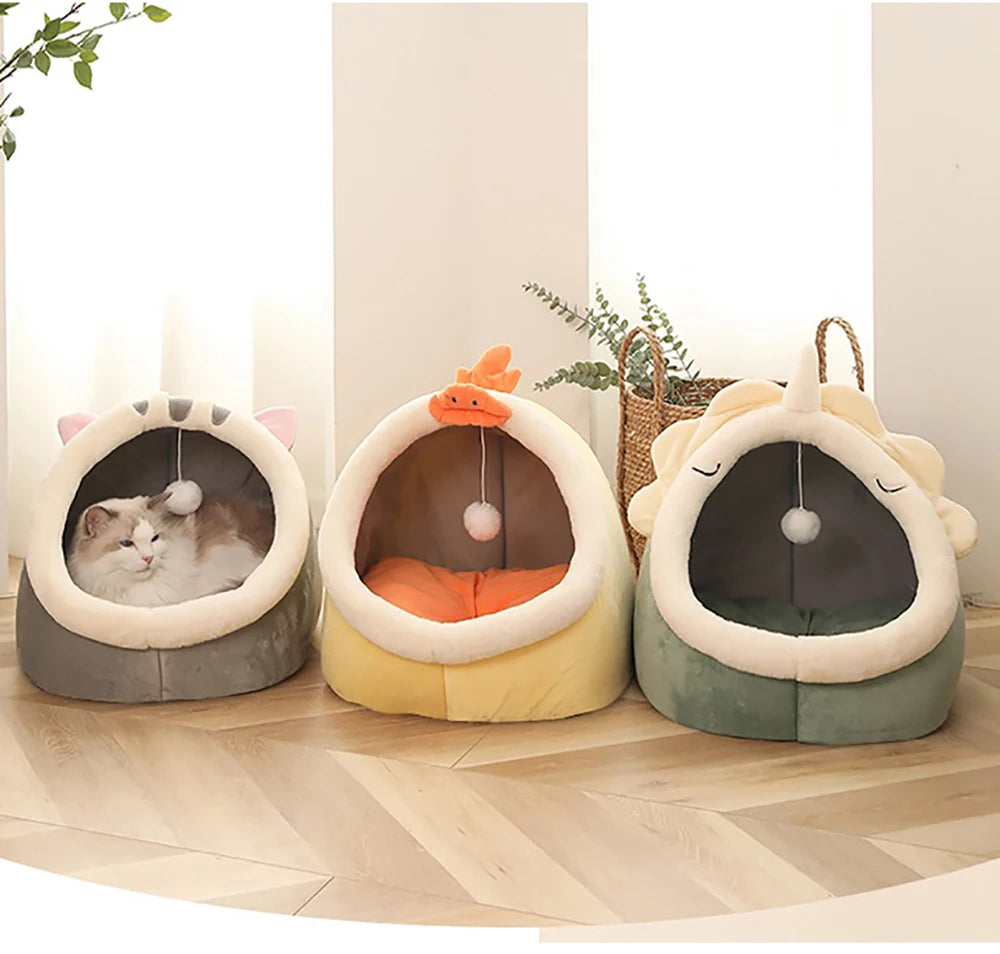 Deep Sleep Bed Cartoon Foldable Pet Cave, Removable Washable Sleeping Mat for Cats and Small Dogs