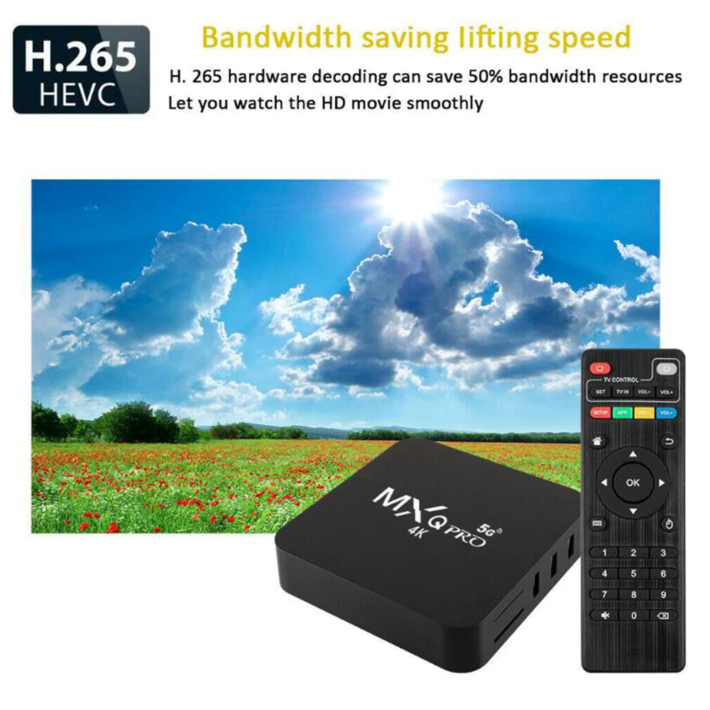 MXQ PRO 4K Android 10 Smart TV Box with RK3228, Dual-Band WiFi, Quad-Core Processor, 3D Video Playback, Home Theater Media Player