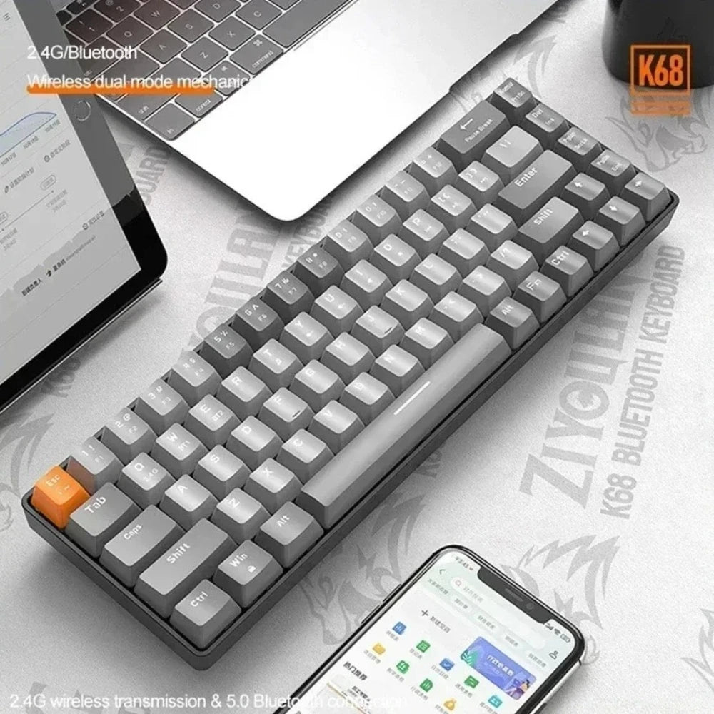 Wolf Keyboard K68 Bluetooth Wireless Dual-Mode, Color Blocking Design, Hot-Swappable Gaming Laptop Keyboard