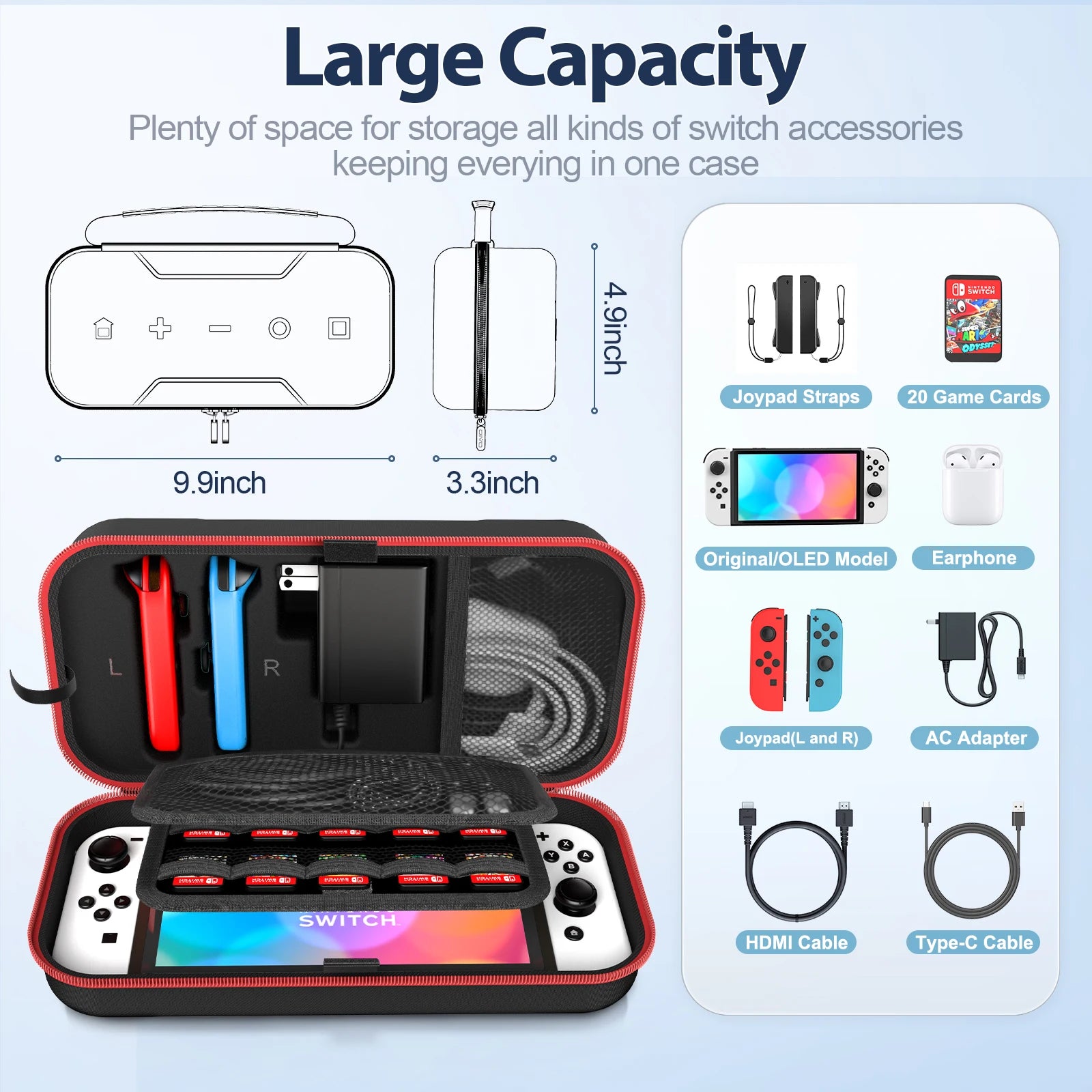 OIVO Switch Case Large Storage Bag for Nintendo Switch & OLED, Waterproof Travel Carrying Case, Anti-Scratch Protective Organizer