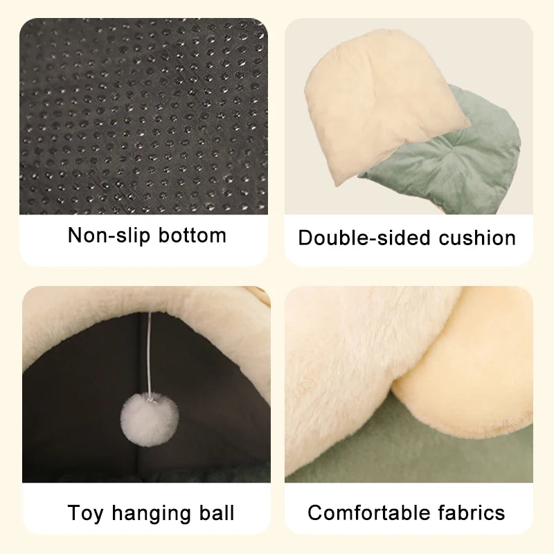 Deep Sleep Bed Cartoon Foldable Pet Cave, Removable Washable Sleeping Mat for Cats and Small Dogs