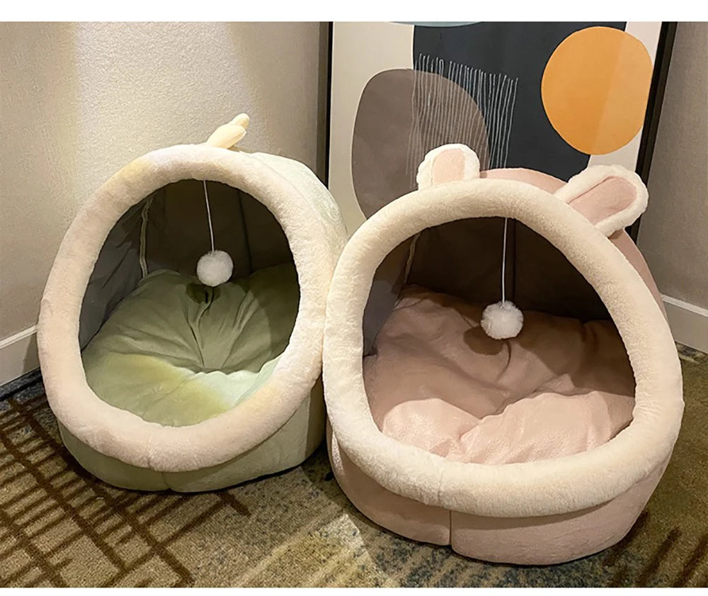 Deep Sleep Bed Cartoon Foldable Pet Cave, Removable Washable Sleeping Mat for Cats and Small Dogs