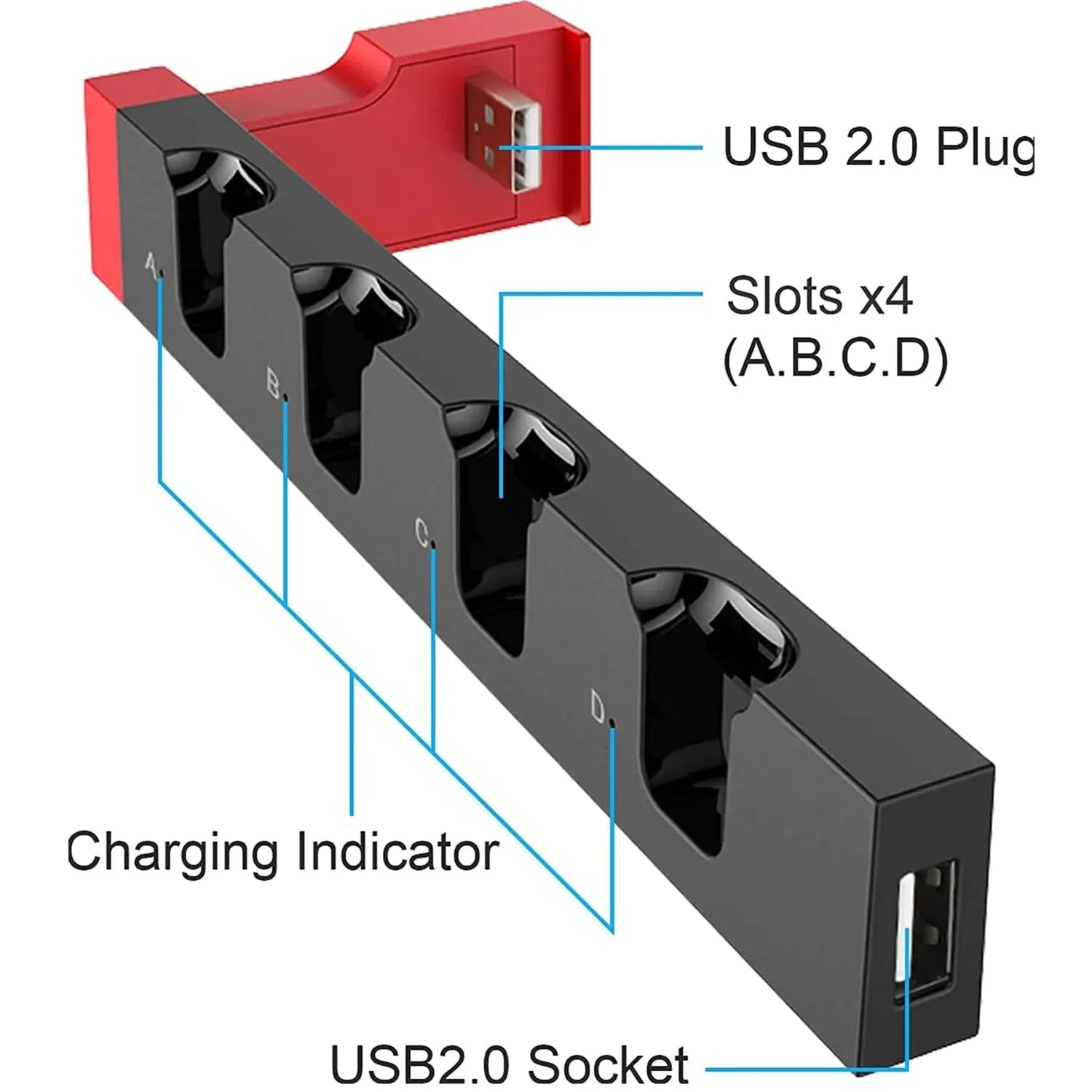 IPEGA Joycon Charger PG-9186 Dock Station for Nintendo Switch & OLED | Charges 4 Controllers Simultaneously | Compact & LED Status Display