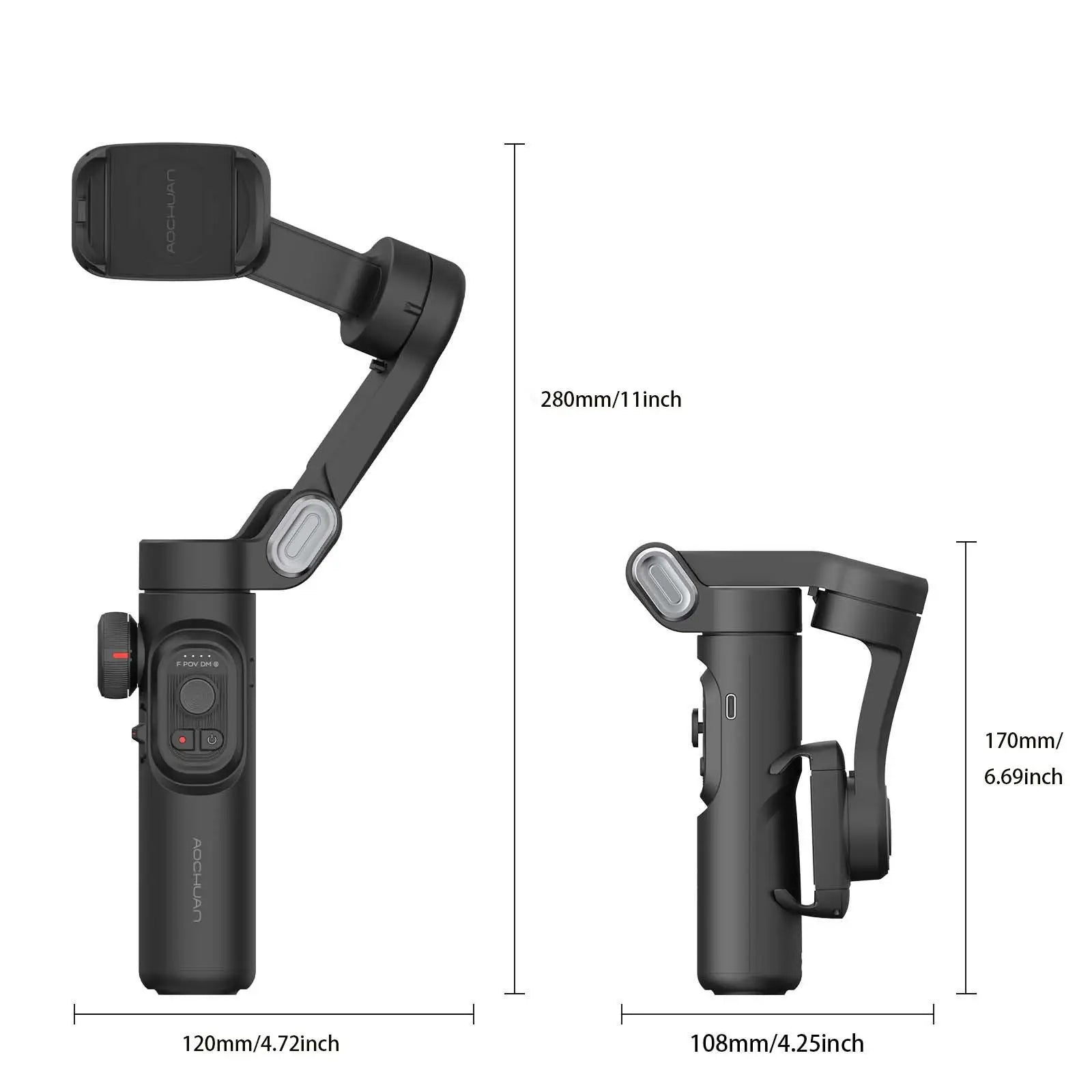 Smartphone Gimbal Stabilizer AOCHUAN 3-Axis Handheld Mount with Fill Light, Face Tracking, and Vlogging Mode for iPhone and Android (Smart XE)