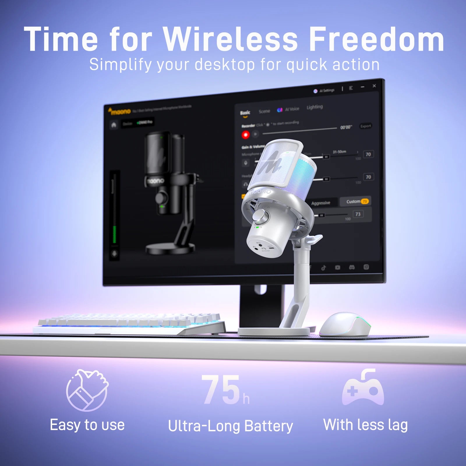 MAONO Wireless Microphone – DM40 USB Condenser Mic with AI Voice Changer, Noise Reduction, Ideal for Gaming, Streaming, PC & Laptop Recording