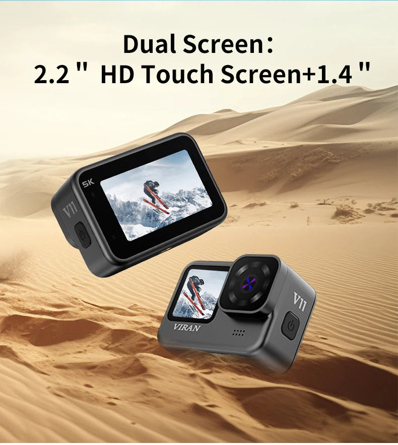 VIRAN Action Camera 5K & 4K60FPS WiFi Sports Cam with Anti-Shake, Waterproof Body, Remote Control, Dual Screen, Pro Drive Recorder