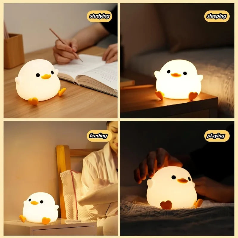 Duoduo Duck Cute Night Light with Touch Control, Rechargeable Lamp for Bedroom and Living Room