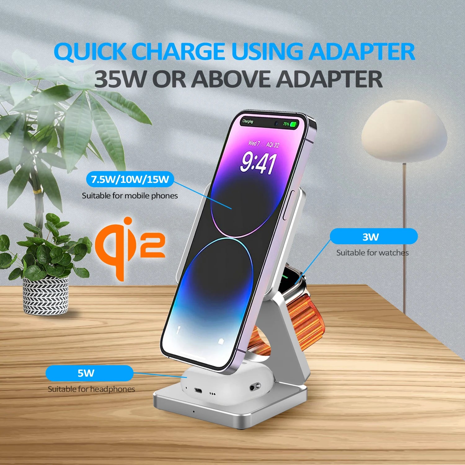 Magnetic Charger Station – Qi2 3-in-1 15W Fast Wireless Charging Dock for iPhone 16/15/14/13, Apple Watch & AirPods, Foldable Design