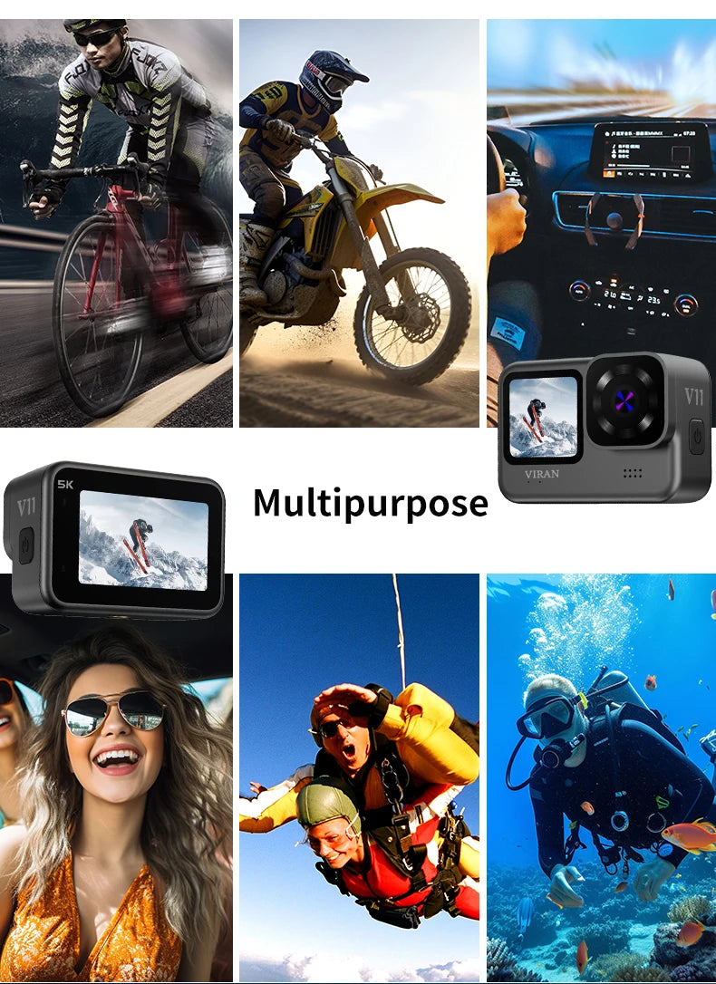 VIRAN Action Camera 5K & 4K60FPS WiFi Sports Cam with Anti-Shake, Waterproof Body, Remote Control, Dual Screen, Pro Drive Recorder