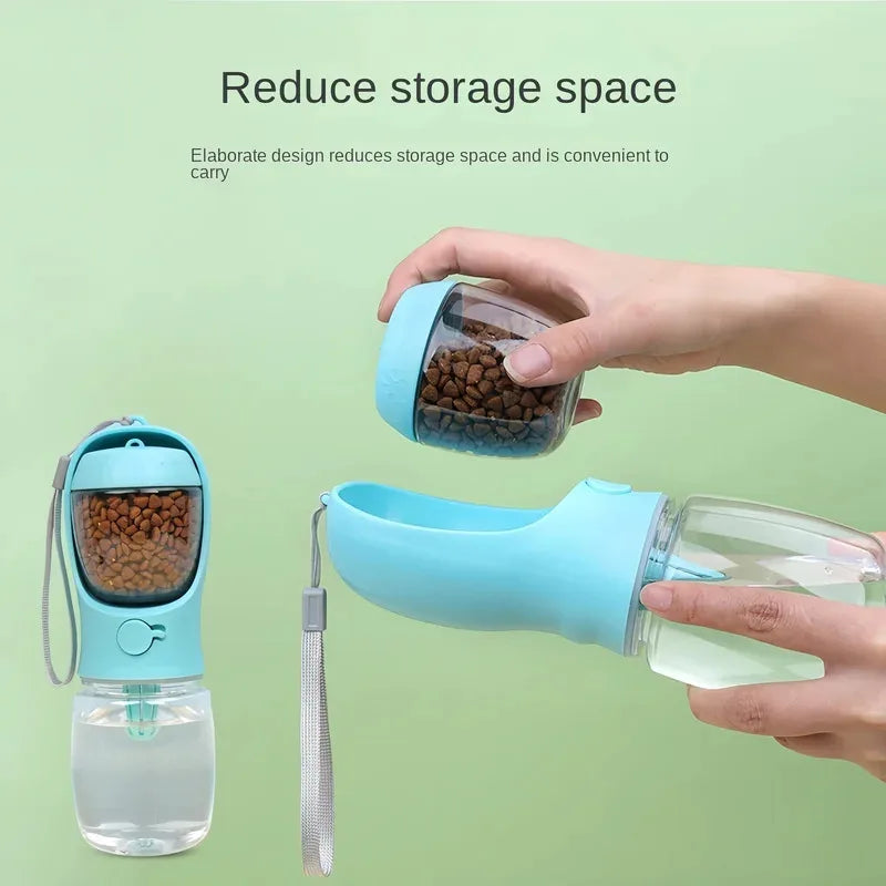 Portable Pet Bottle 350ml with Food and Water Container, Travel Feeder Bowl for Dogs and Cats, Outdoor Leak-Proof Dispenser for Puppies and Small Pets