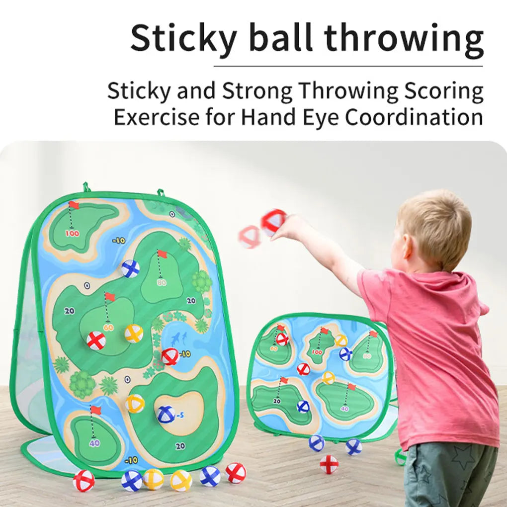 Kids Golf Game Chipping Mat Set with Dart Target, Golf Club, Sticky Balls, Outdoor Training and Toy Set