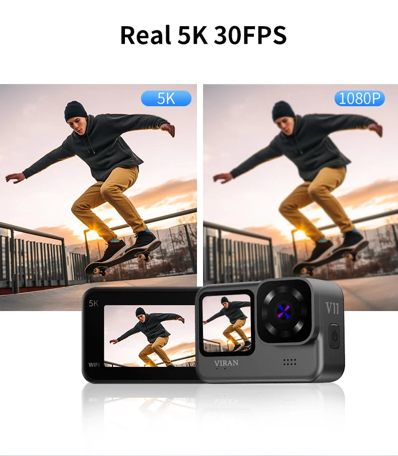 VIRAN Action Camera 5K & 4K60FPS WiFi Sports Cam with Anti-Shake, Waterproof Body, Remote Control, Dual Screen, Pro Drive Recorder