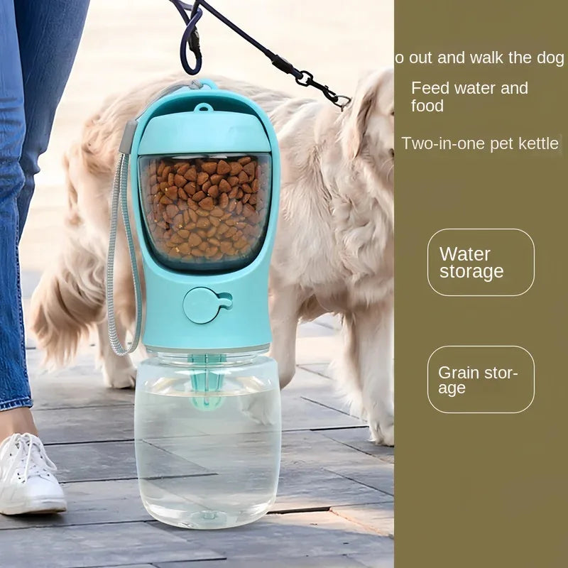 Portable Pet Bottle 350ml with Food and Water Container, Travel Feeder Bowl for Dogs and Cats, Outdoor Leak-Proof Dispenser for Puppies and Small Pets