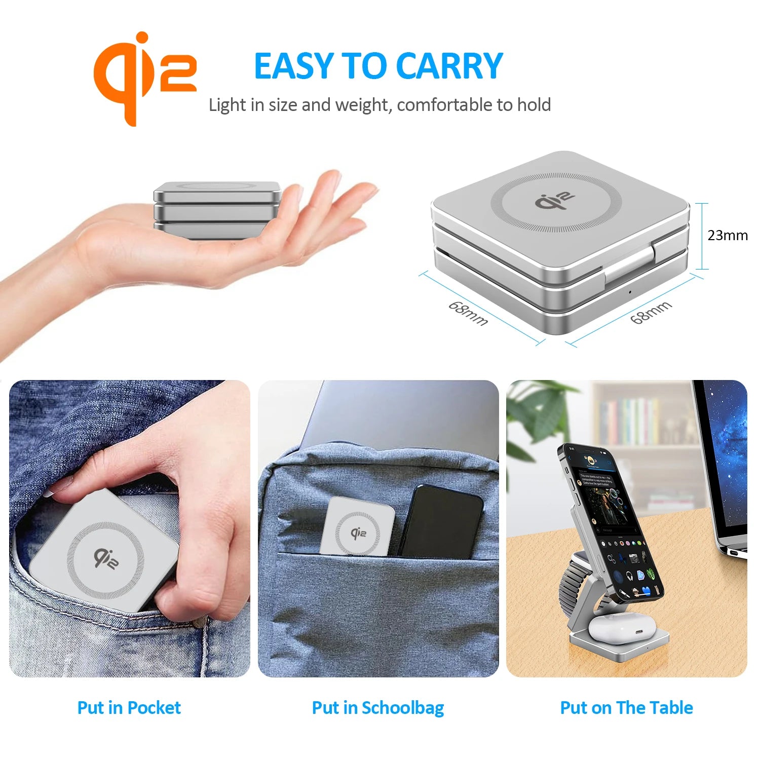 Magnetic Charger Station – Qi2 3-in-1 15W Fast Wireless Charging Dock for iPhone 16/15/14/13, Apple Watch & AirPods, Foldable Design