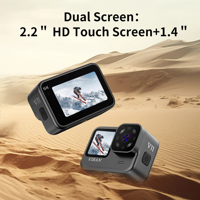 VIRAN Action Camera 5K & 4K60FPS WiFi Sports Cam with Anti-Shake, Waterproof Body, Remote Control, Dual Screen, Pro Drive Recorder