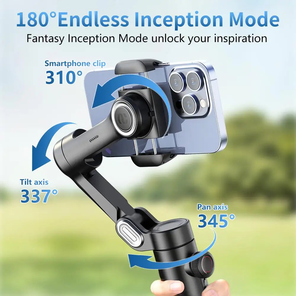 Smartphone Gimbal Stabilizer AOCHUAN 3-Axis Handheld Mount with Fill Light, Face Tracking, and Vlogging Mode for iPhone and Android (Smart XE)