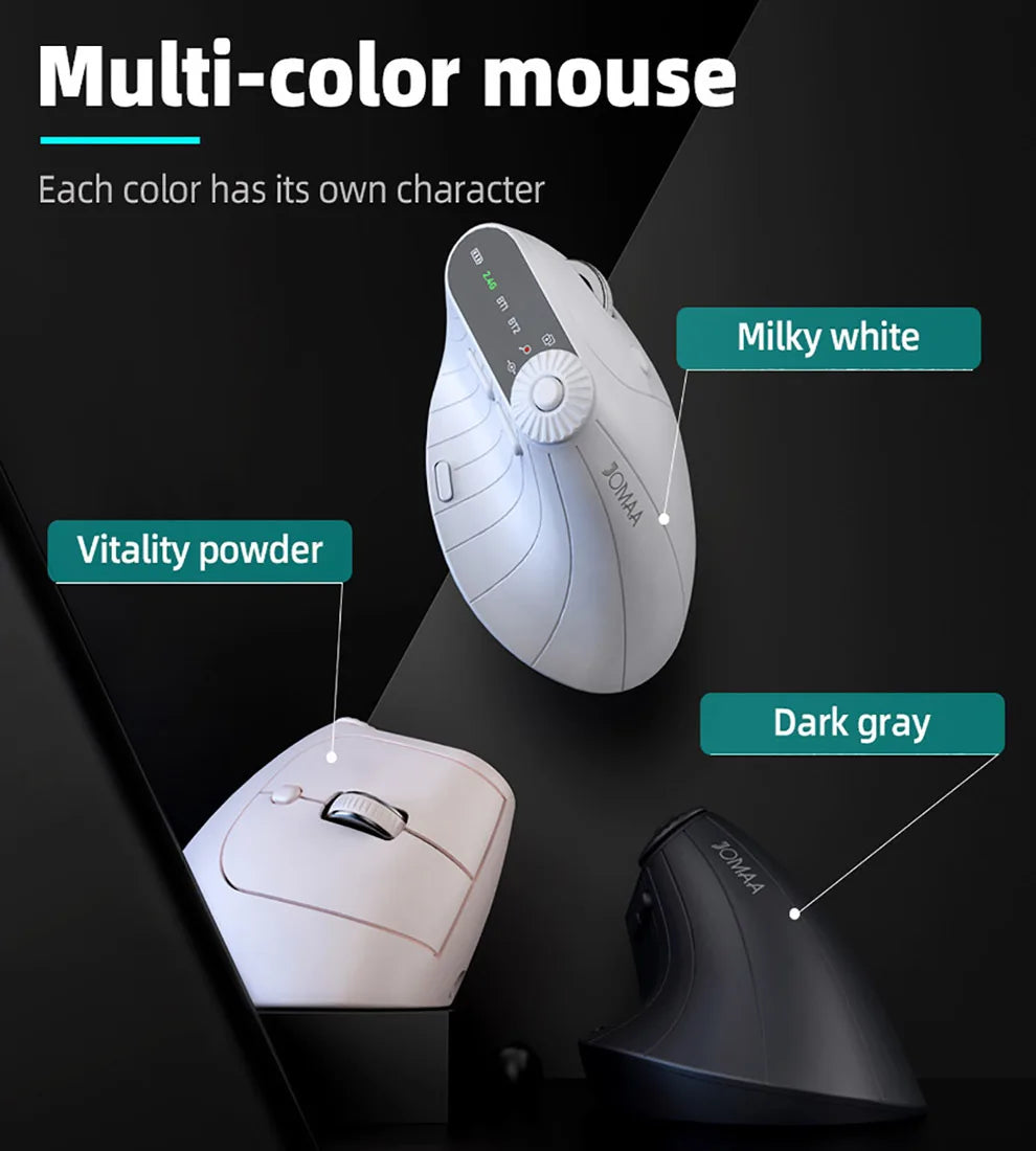 Ergonomic Mouse – Multi-Device Vertical Wireless Mouse with Adjustable Function Knob, Rechargeable, 2.4G & Bluetooth for PC and Tablet