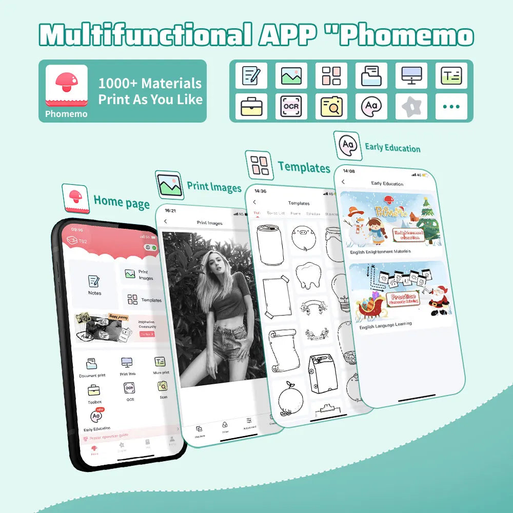 Phomemo Mini Printer Portable Thermal Printer 203dpi, Wireless Bluetooth, USB Cable Included, Prints Photos, Labels, Memos & To-Do Lists