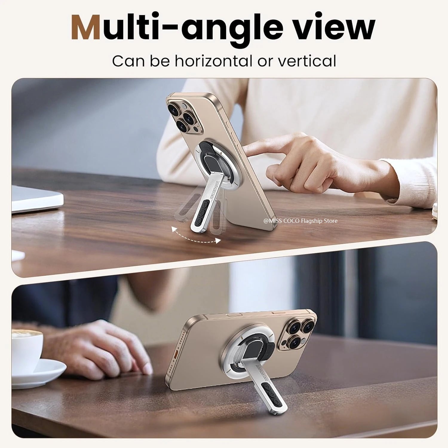 MagSafe Grip Stand 3-in-1 Magnetic Ring Holder & Double-Sided Phone Stand for iPhone 17/16/15/14/13/12 and Android with MagSafe Cases