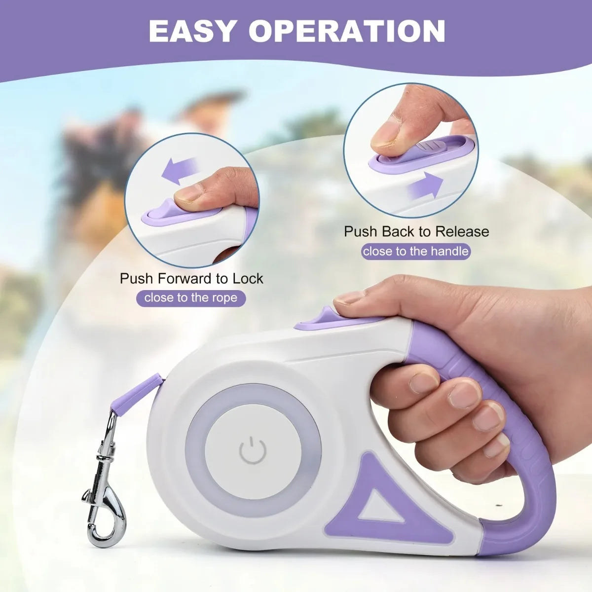 Dog Leash Retractable 3M/5M Automatic Rope with Flashlight, Anti-Slip Handle, 360° Tangle-Free, One-Button Lock for Night Walking