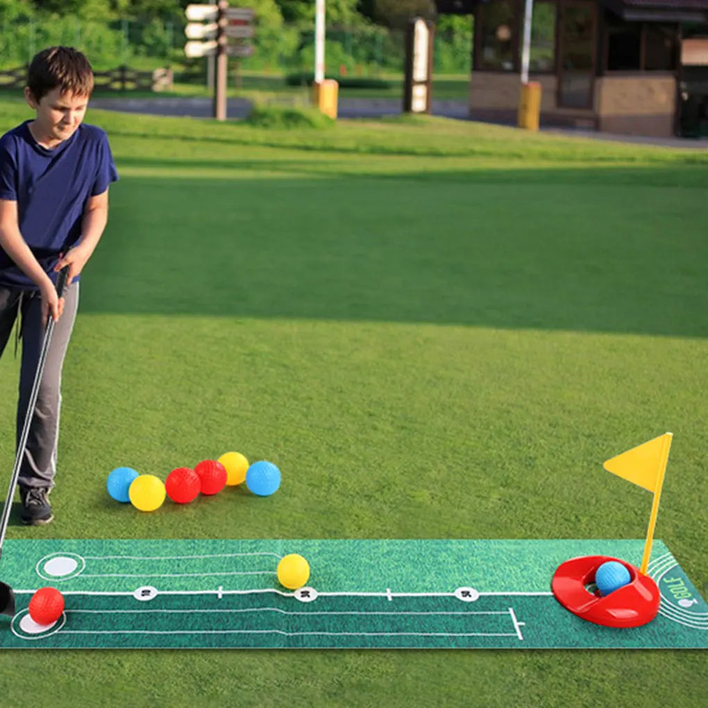 Kids Golf Game Chipping Mat Set with Dart Target, Golf Club, Sticky Balls, Outdoor Training and Toy Set