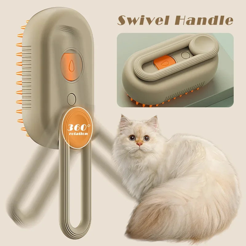 Steam Brush Cat 3in1 Pet Hair Remover, Steamy Spray Grooming Comb, Massage & Cleaning Supplies for Cats