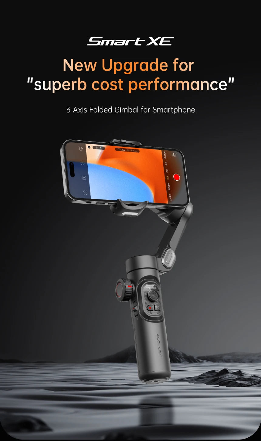 Smartphone Gimbal Stabilizer AOCHUAN 3-Axis Handheld Mount with Fill Light, Face Tracking, and Vlogging Mode for iPhone and Android (Smart XE)