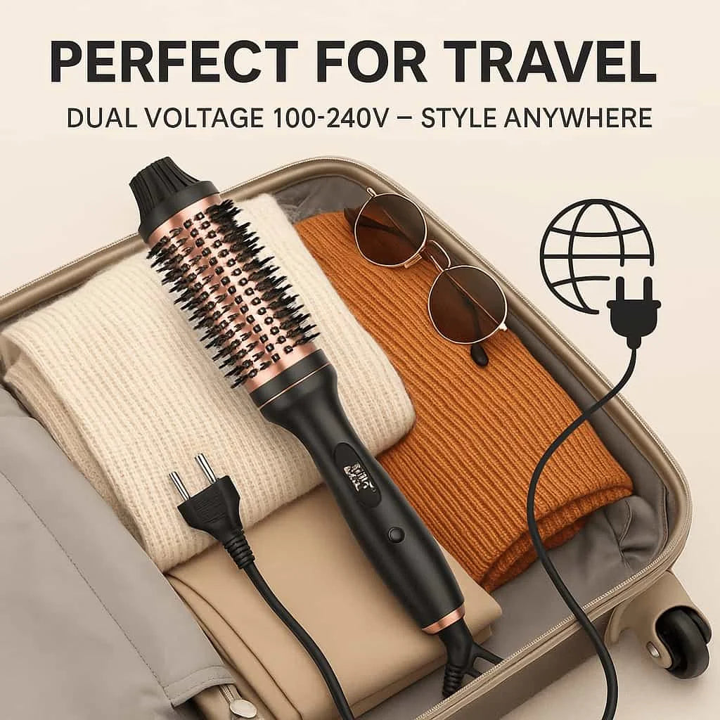 3 in 1 Hair Curler Straightener Brush Ceramic Thermal Curling Iron Volumizing Comb with Double PTC Heater, Professional Heated Styling Tool