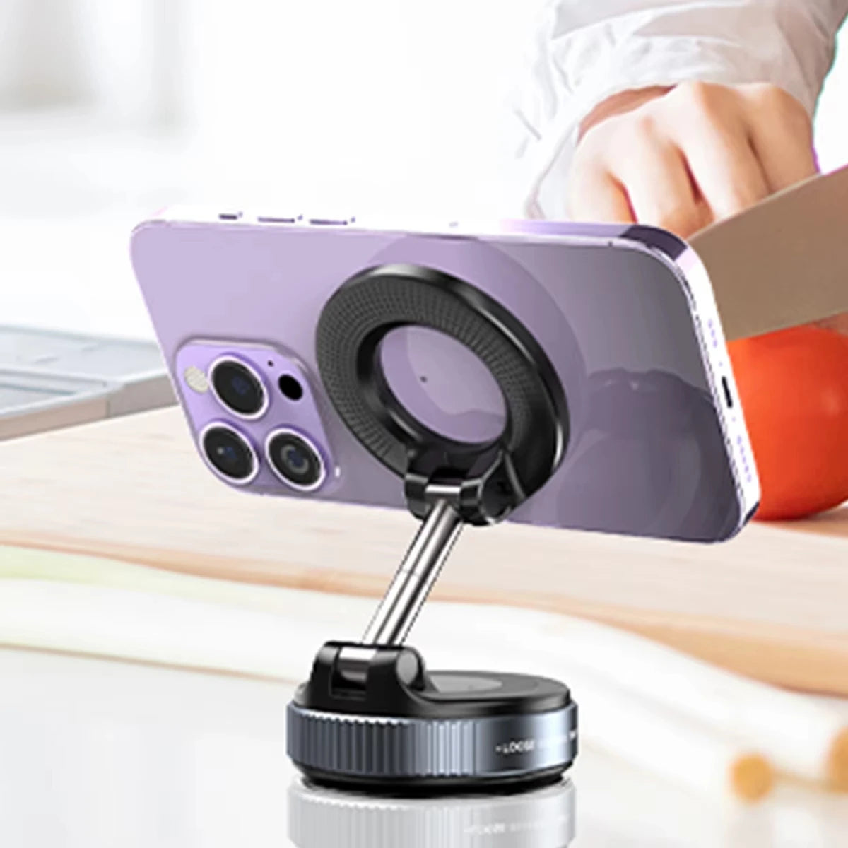 Magnetic Phone Mount for Car 360° Rotating Phone Holder with Mechanical Vacuum Suction Cup, Strong Magnetic Lock, Universal Navigation Bracket