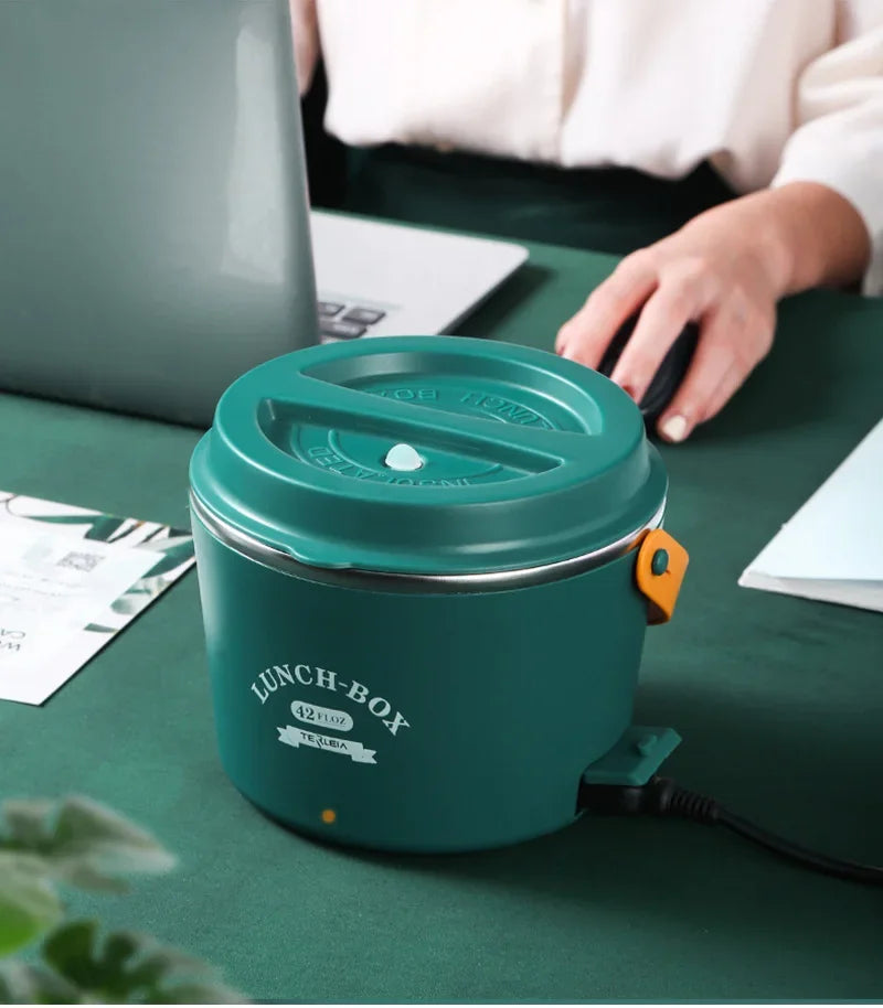 Portable Lunch Box Electric Stainless Steel Food Warmer with Cutlery for Office, Car, Travel & Picnic | 12V 24V 110V 220V Thermostat Heater
