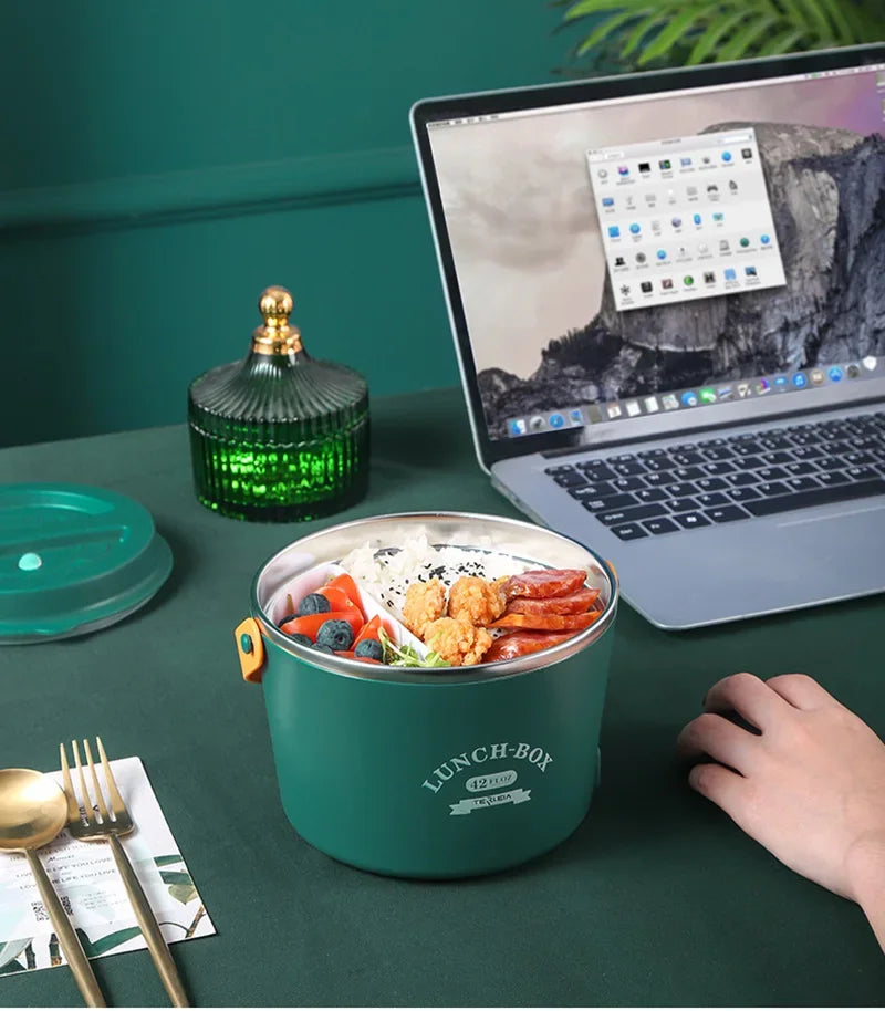 Portable Lunch Box Electric Stainless Steel Food Warmer with Cutlery for Office, Car, Travel & Picnic | 12V 24V 110V 220V Thermostat Heater