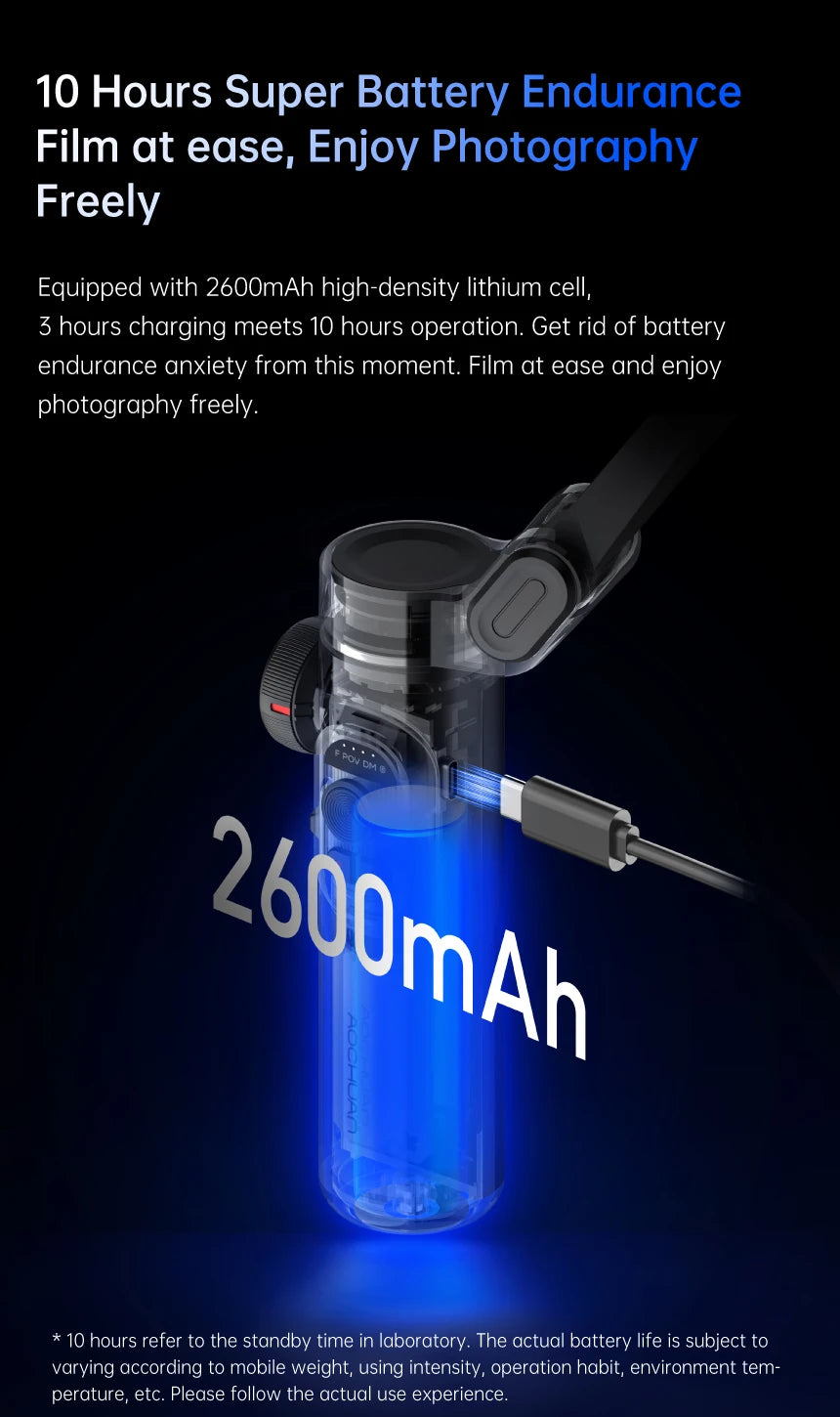 Smartphone Gimbal Stabilizer AOCHUAN 3-Axis Handheld Mount with Fill Light, Face Tracking, and Vlogging Mode for iPhone and Android (Smart XE)