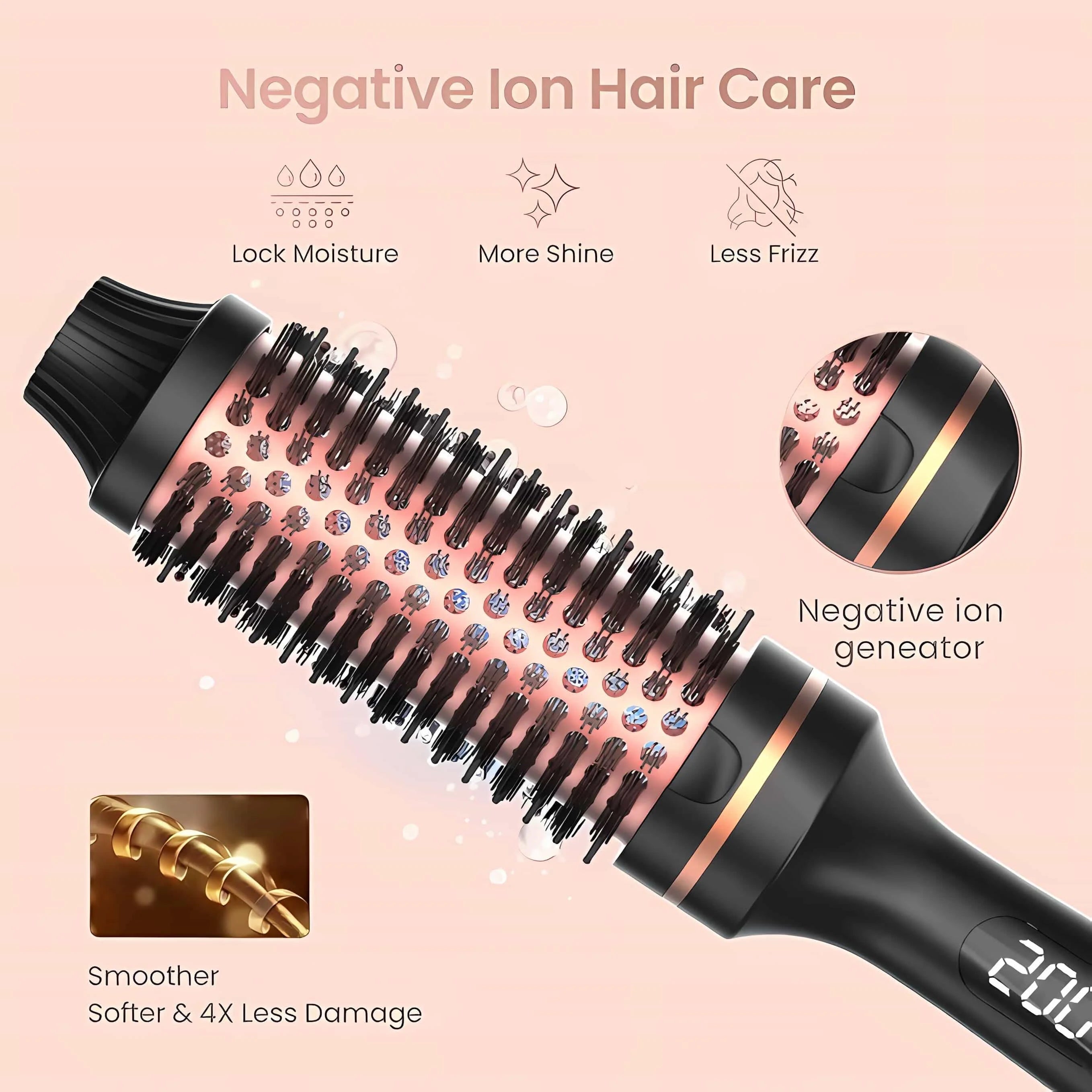 3 in 1 Hair Curler Straightener Brush Ceramic Thermal Curling Iron Volumizing Comb with Double PTC Heater, Professional Heated Styling Tool