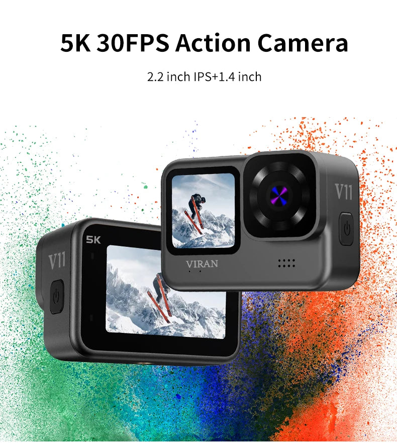 VIRAN Action Camera 5K & 4K60FPS WiFi Sports Cam with Anti-Shake, Waterproof Body, Remote Control, Dual Screen, Pro Drive Recorder