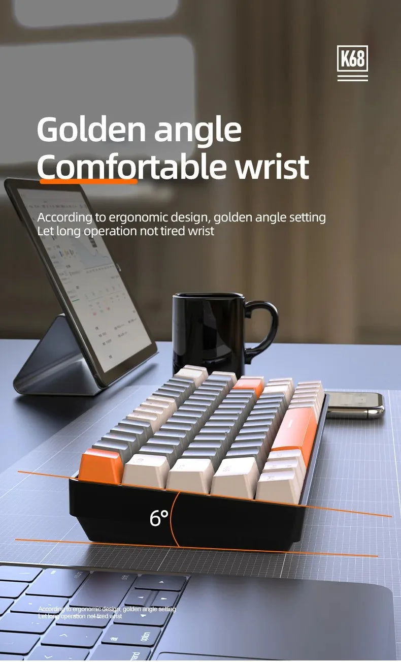 Wolf Keyboard K68 Bluetooth Wireless Dual-Mode, Color Blocking Design, Hot-Swappable Gaming Laptop Keyboard