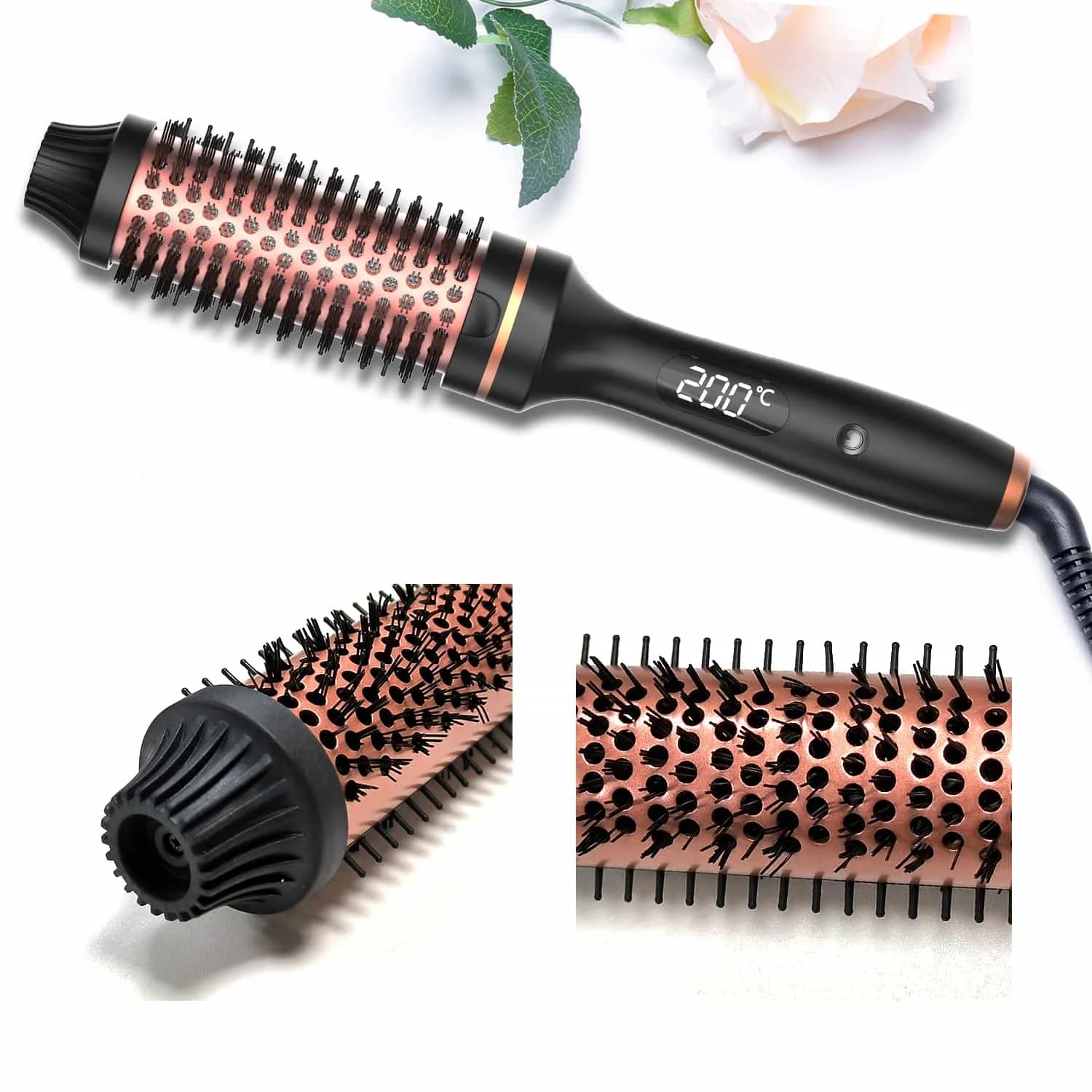 3 in 1 Hair Curler Straightener Brush Ceramic Thermal Curling Iron Volumizing Comb with Double PTC Heater, Professional Heated Styling Tool