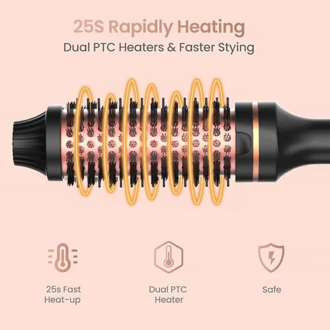 3 in 1 Hair Curler Straightener Brush Ceramic Thermal Curling Iron Volumizing Comb with Double PTC Heater, Professional Heated Styling Tool