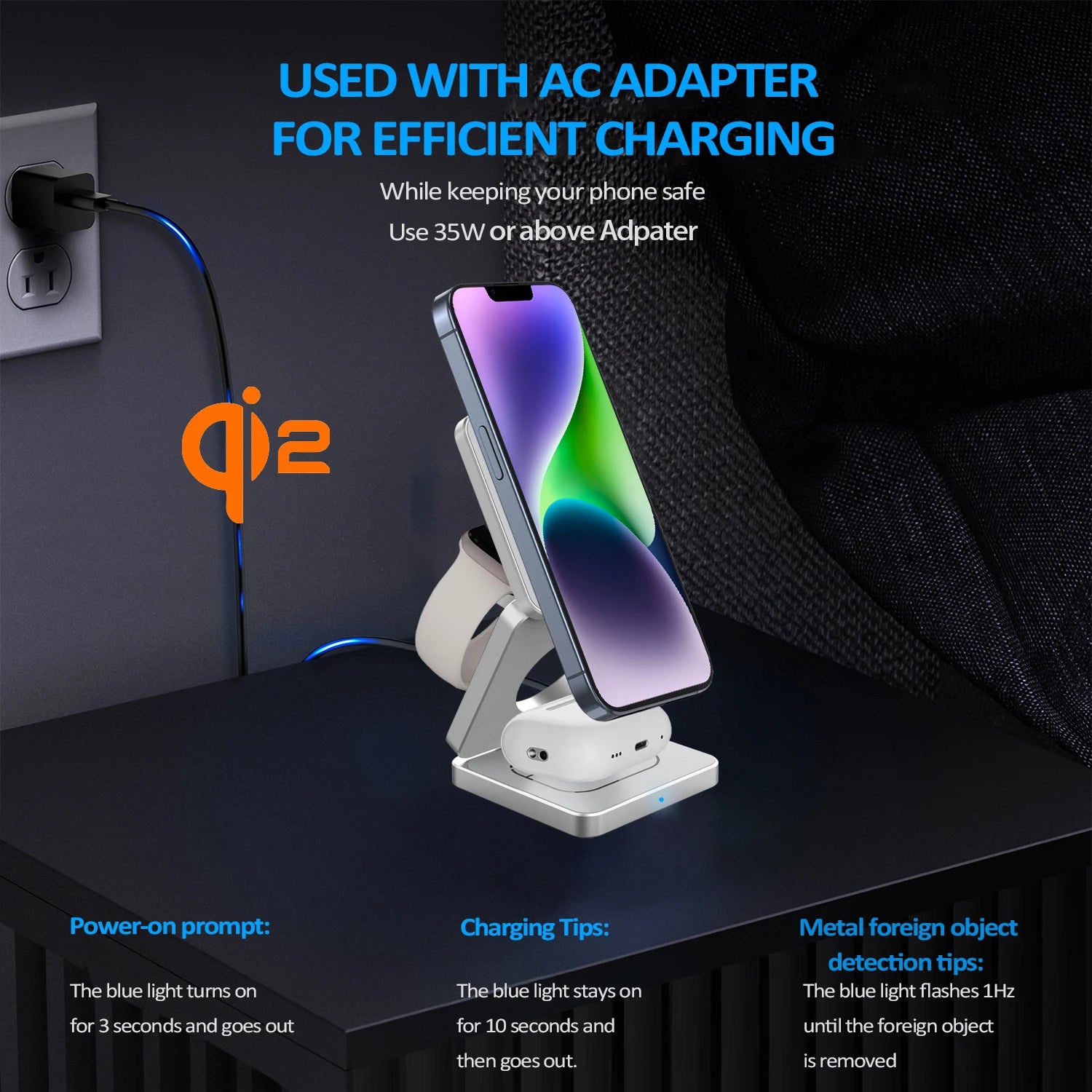 Magnetic Charger Station – Qi2 3-in-1 15W Fast Wireless Charging Dock for iPhone 16/15/14/13, Apple Watch & AirPods, Foldable Design