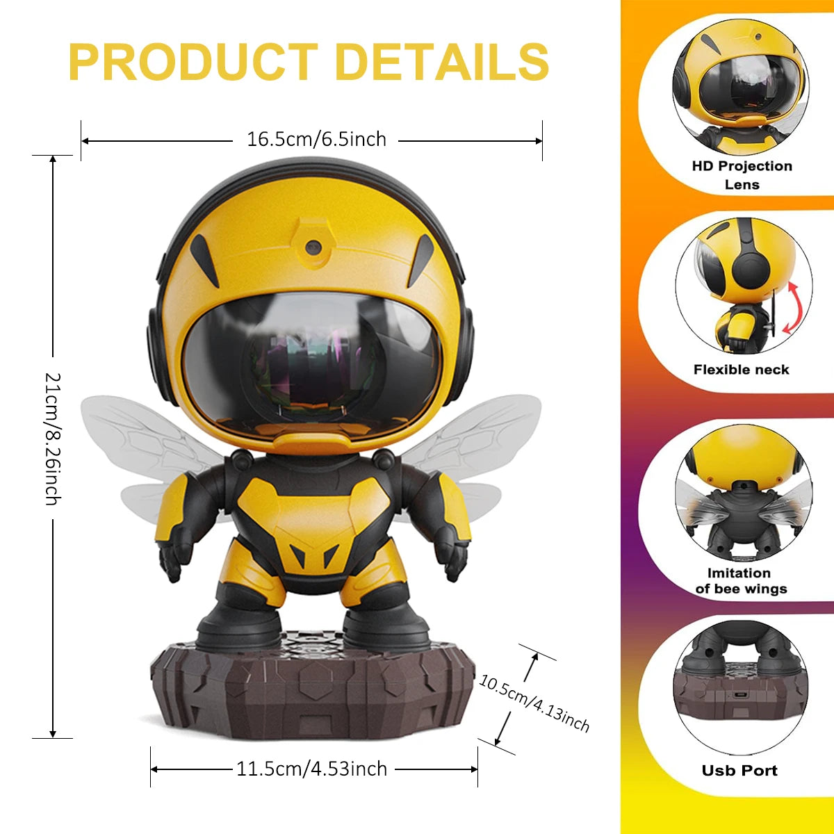 Bee Astronaut Galaxy Projector Star Night Light with Nebula Effects, LED Ceiling Lamp for Kids with Remote & Timer