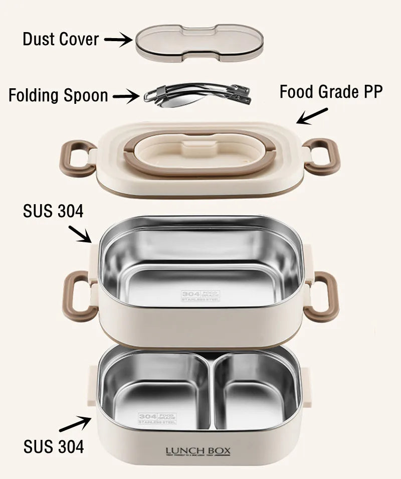 Thermal Bento Box 1500ml Double-Layer Stainless Steel 304 Lunch Container with Insulation Bag, Leak-Proof Food Storage for Adults and Students