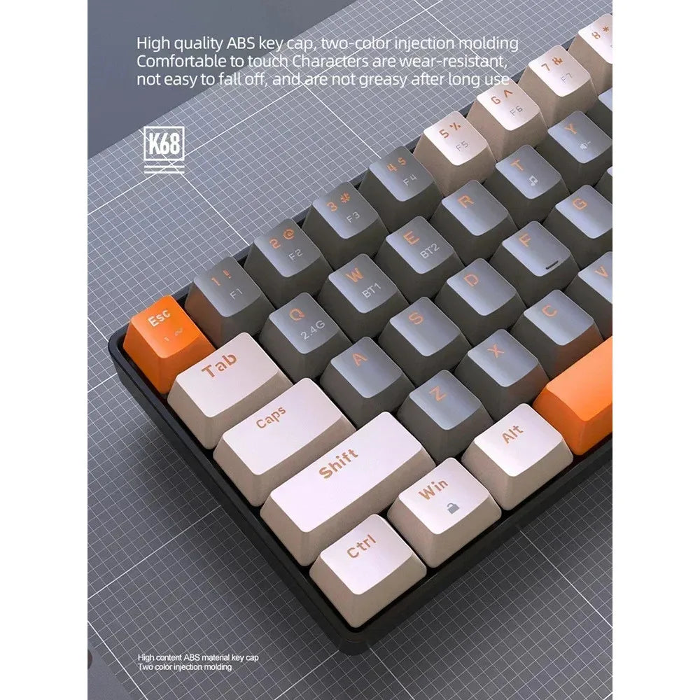 Wolf Keyboard K68 Bluetooth Wireless Dual-Mode, Color Blocking Design, Hot-Swappable Gaming Laptop Keyboard