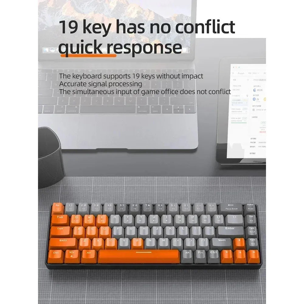 Wolf Keyboard K68 Bluetooth Wireless Dual-Mode, Color Blocking Design, Hot-Swappable Gaming Laptop Keyboard