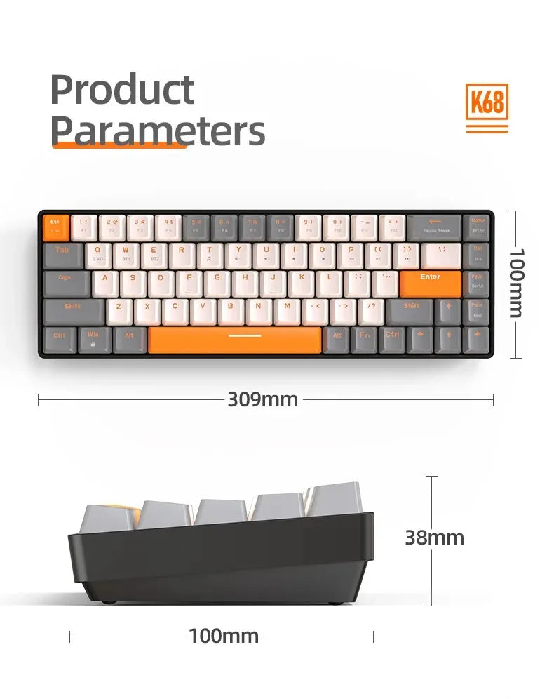 Wolf Keyboard K68 Bluetooth Wireless Dual-Mode, Color Blocking Design, Hot-Swappable Gaming Laptop Keyboard