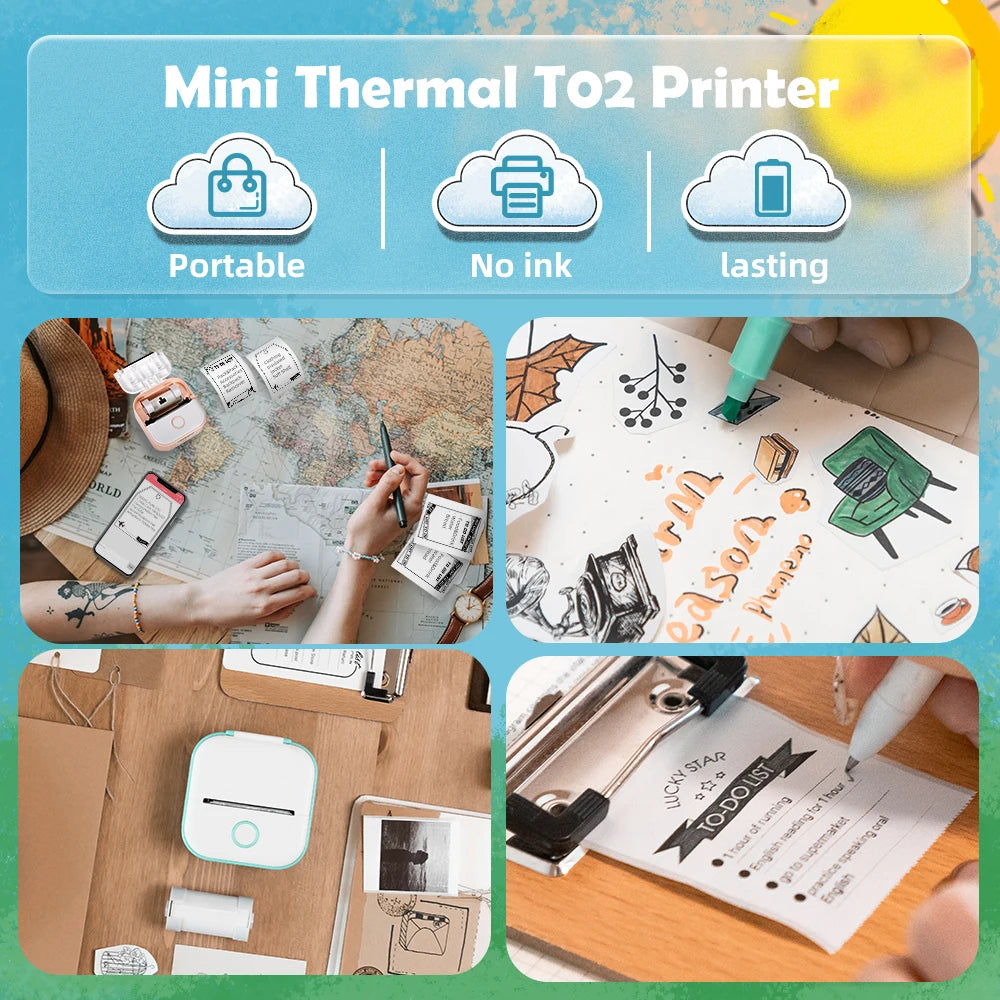 Phomemo Mini Printer Portable Thermal Printer 203dpi, Wireless Bluetooth, USB Cable Included, Prints Photos, Labels, Memos & To-Do Lists