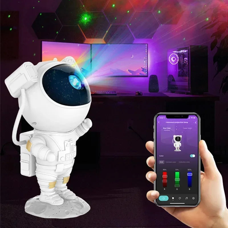 Spaceman Lamp Seven-Color Night Light Projector with 8 Nebula Effects, Remote Control Star Projection for Indoor Bedroom Use