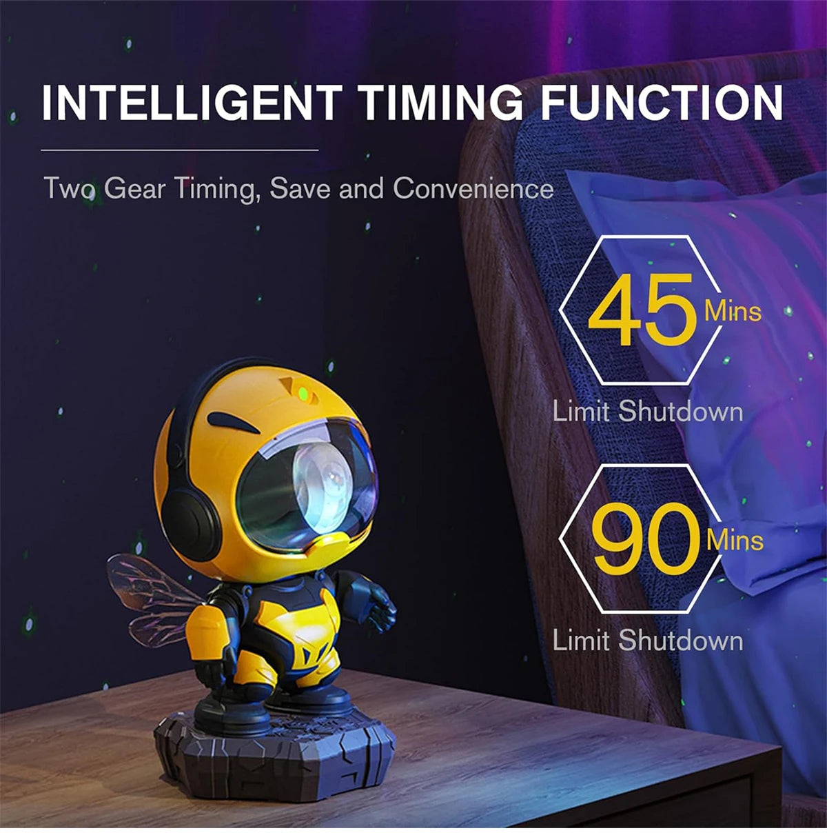 Bee Astronaut Galaxy Projector Star Night Light with Nebula Effects, LED Ceiling Lamp for Kids with Remote & Timer